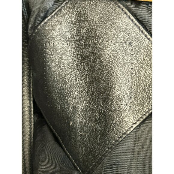 Vintage Men's Black Leather Bomber Jacket Asymmetrical Front Zipper - Picture 6 of 6